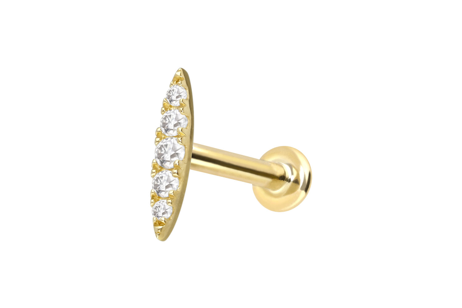 14 Karat Gold Labret Piercing mit Push Fit MOISSANIT-OVAL